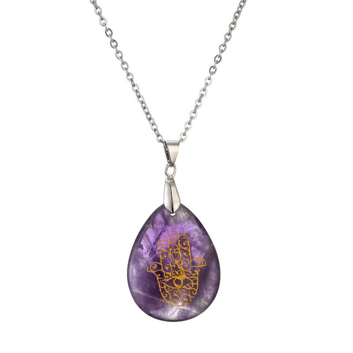 Olivenorma Collana con ciondolo Hamsa in cristallo a forma di goccia naturale
