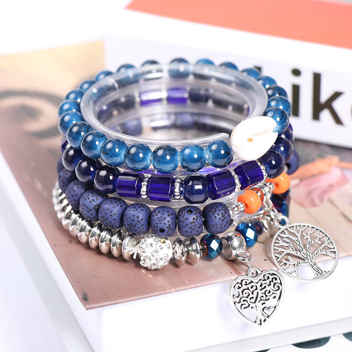 Olivenorma Albero della vita Cuore Ciondolo Braccialetto di perline Set 