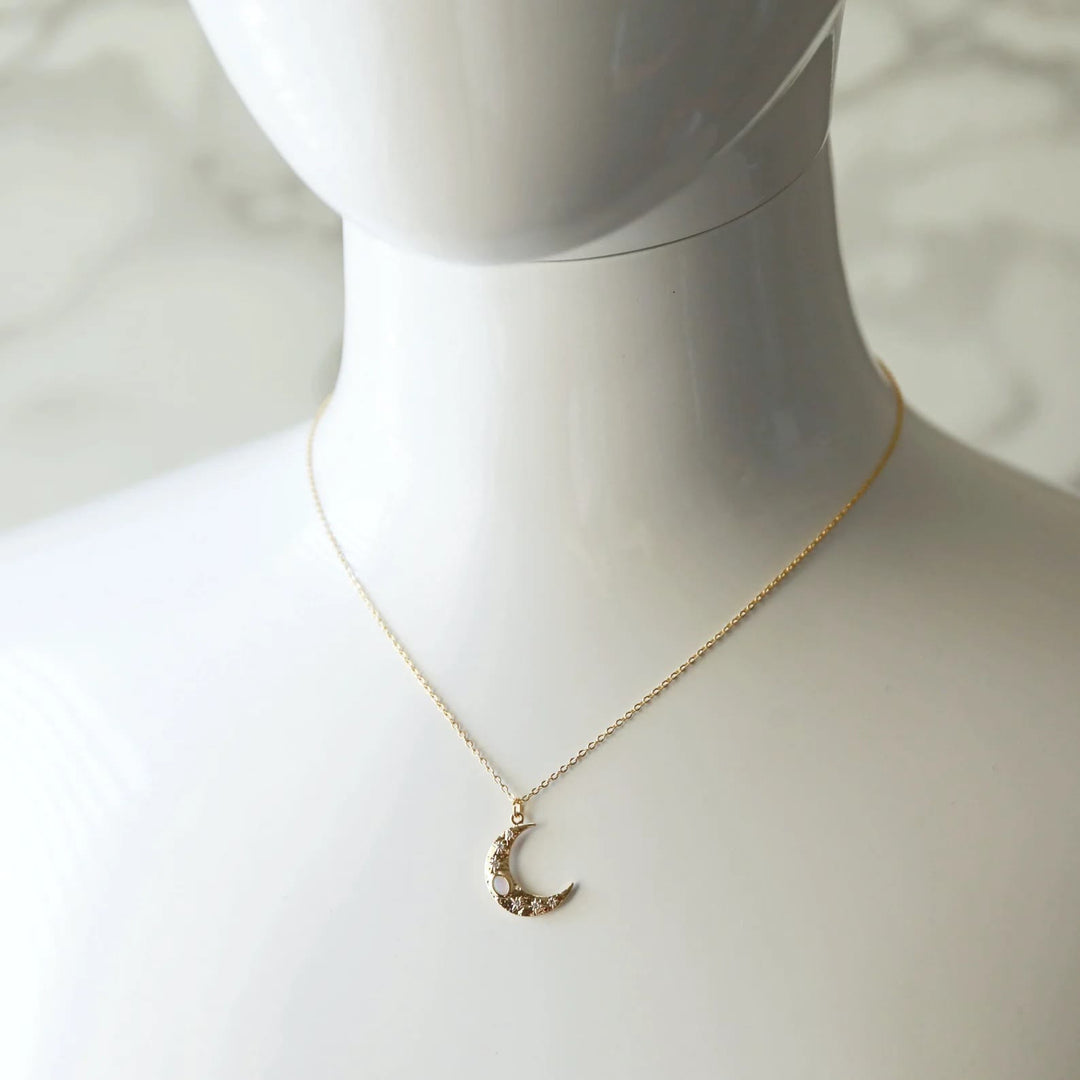 Collana con ciondolo in opale dorato Olivenorma Moon Clavicle