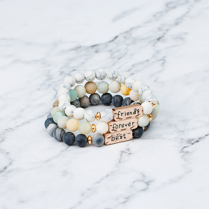 Olivenorma Natural Gemstone Best Friend Forever Set di 3 bracciali con incisione