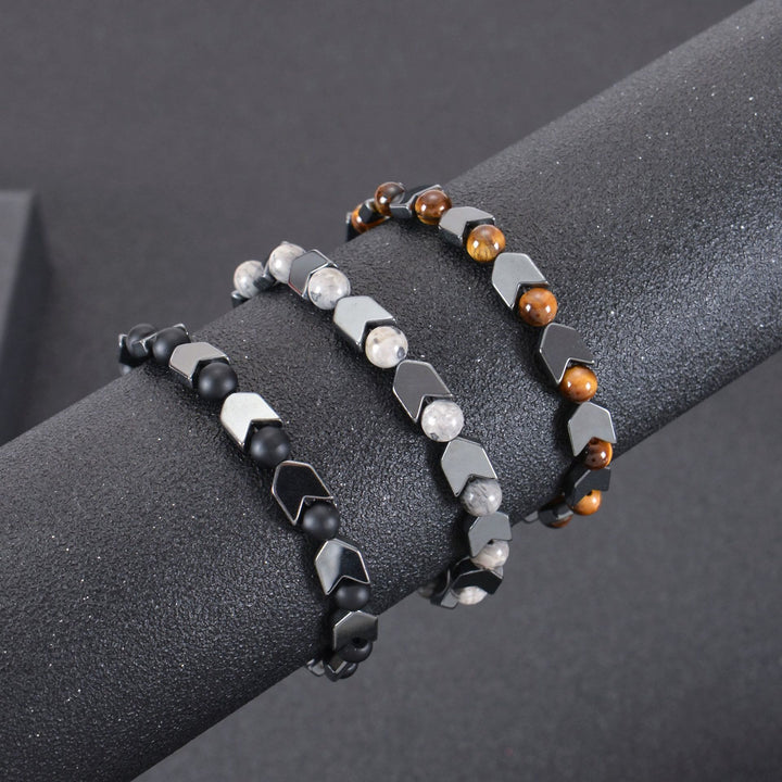 Bracciale da uomo con perline in occhio di tigre ematite e freccia Olivenorma