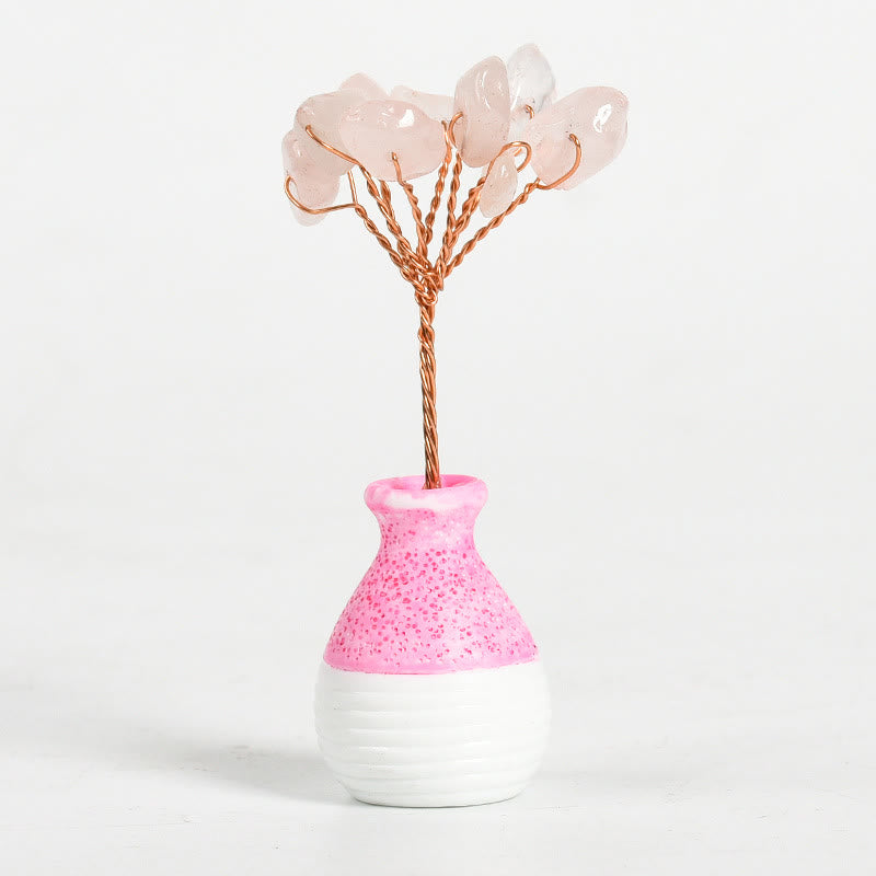 Decorazione in pietra preziosa con vaso rosa in cristallo Olivenorma Tree of Life