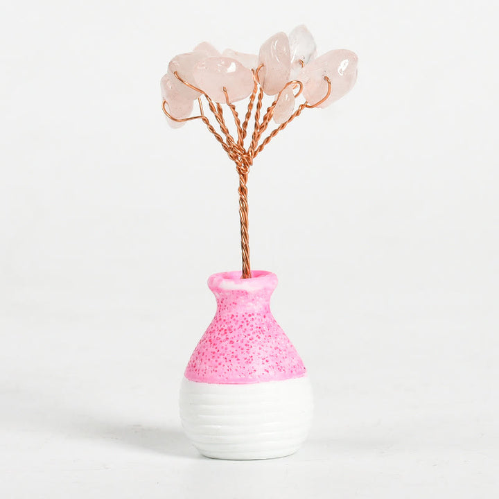 Decorazione in pietra preziosa con vaso rosa in cristallo Olivenorma Tree of Life