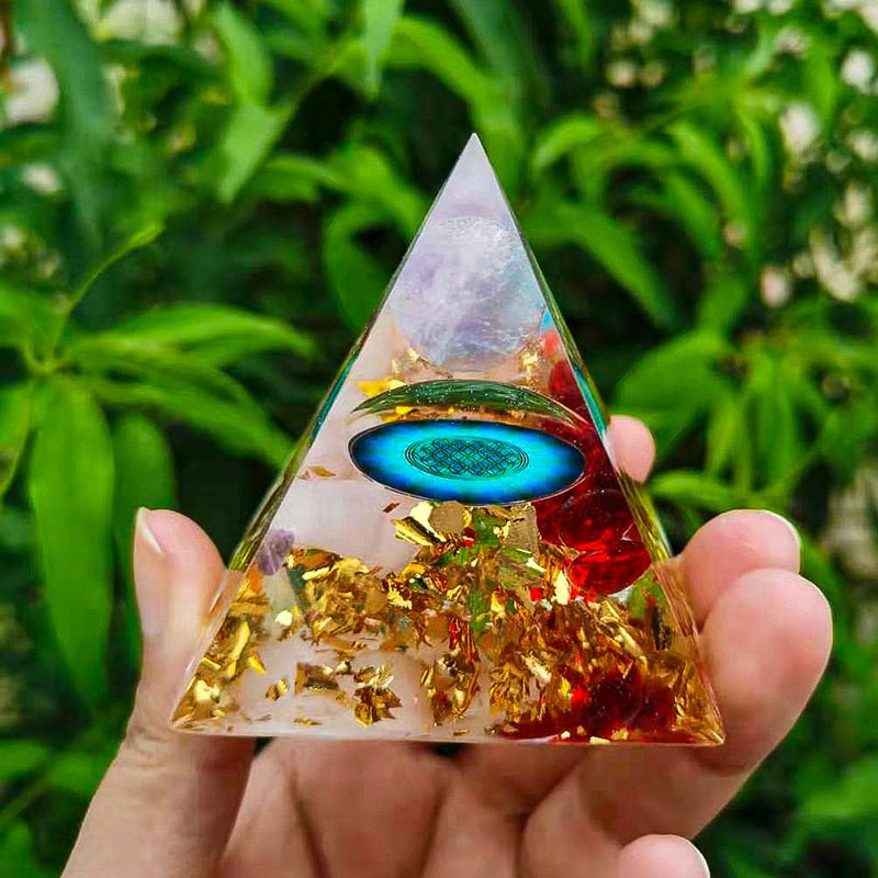 Sfera di ametista Olivenorma con piramide di cristallo rosa Orgone 