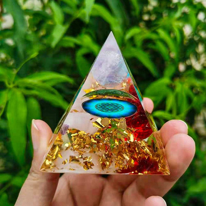 Sfera di ametista Olivenorma con piramide di cristallo rosa Orgone 