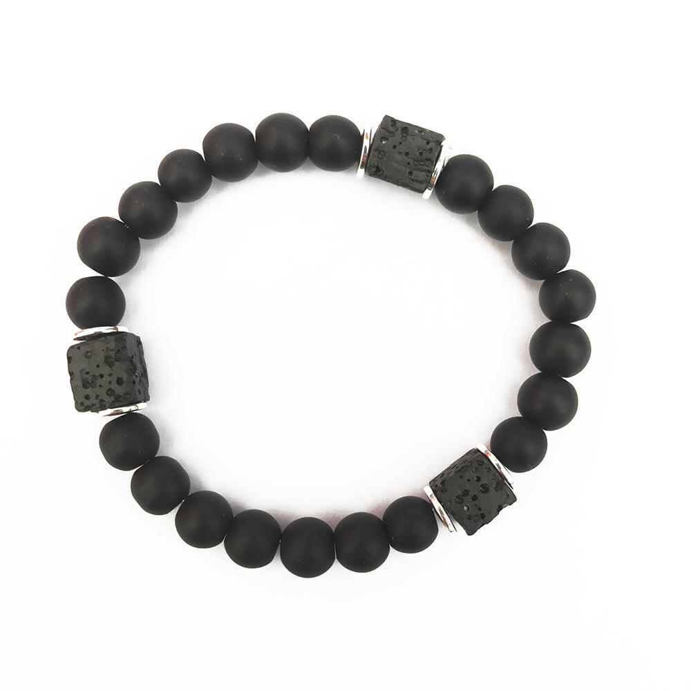 Bracciale Olivenorma Matte Black Onyx con Cubo Lava Balance 