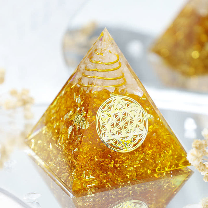 Olivenorma Citrine Ricchezza Cubo di Metatron Piramide Orgonica