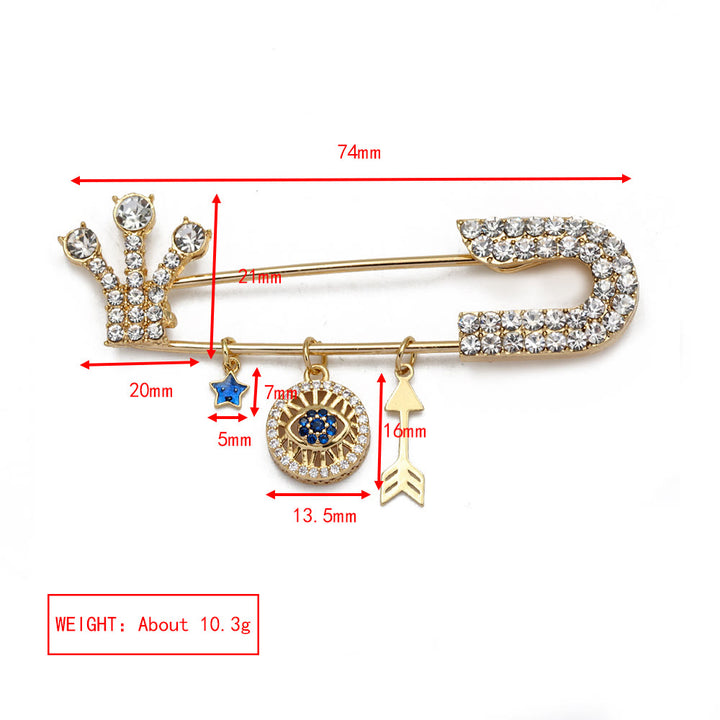 Spilla a forma di cuore con occhio maligno in zircone bianco Olivenorma 