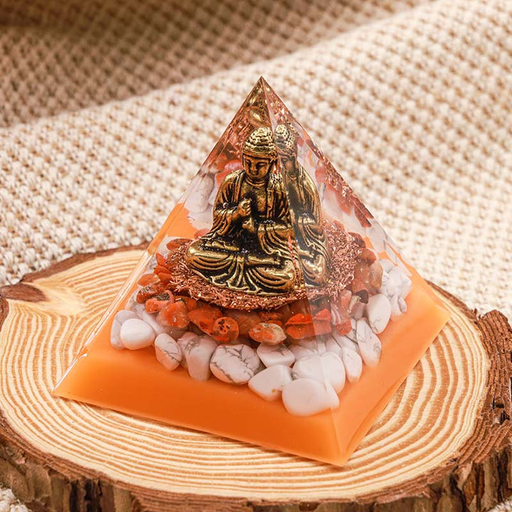 Olivenorma Agata rossa con piramide di orgone di Buddha turchese energetico bianco 