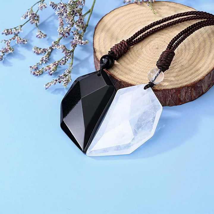 Collana a forma di cuore in quarzo ialino e ossidiana Olivenorma