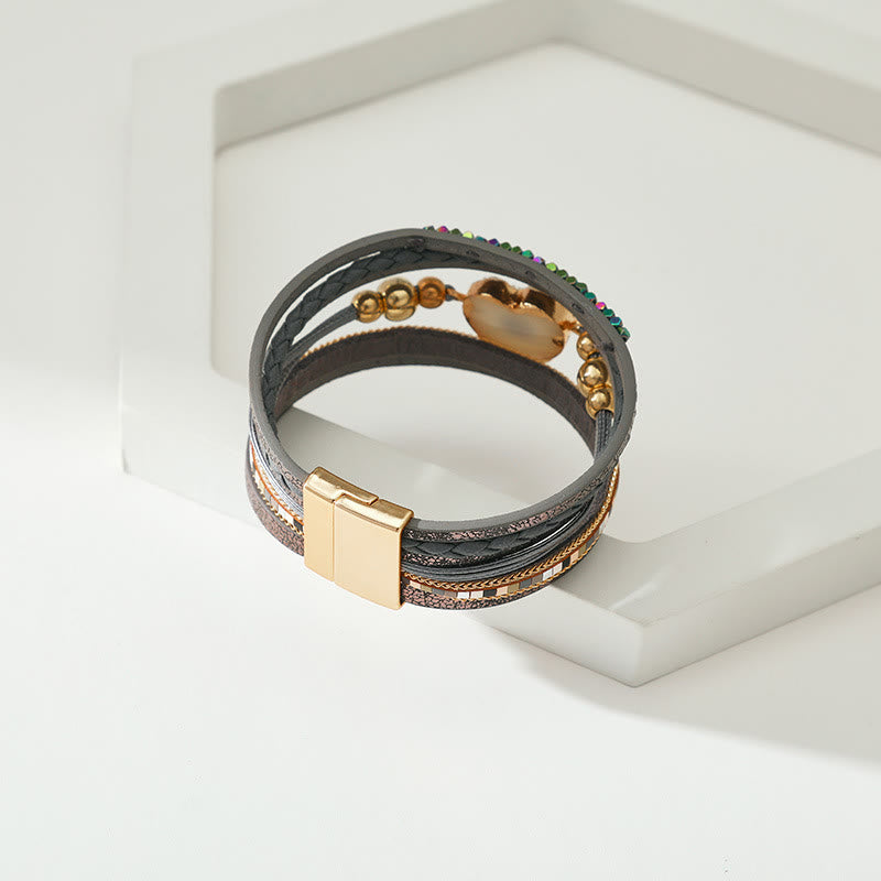 Olivenorma "Tripla protezione" Braccialetto con perline dorate e cristallo a forma di cuore contro il malocchio