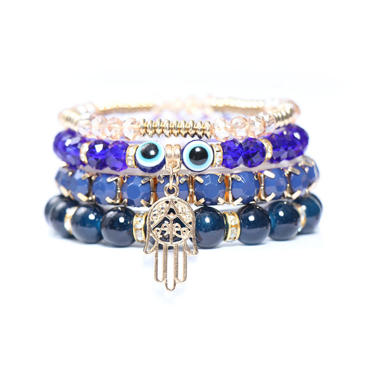 Olivenorma Evil Eye Hamsa Braccialetto di perline a quattro strati