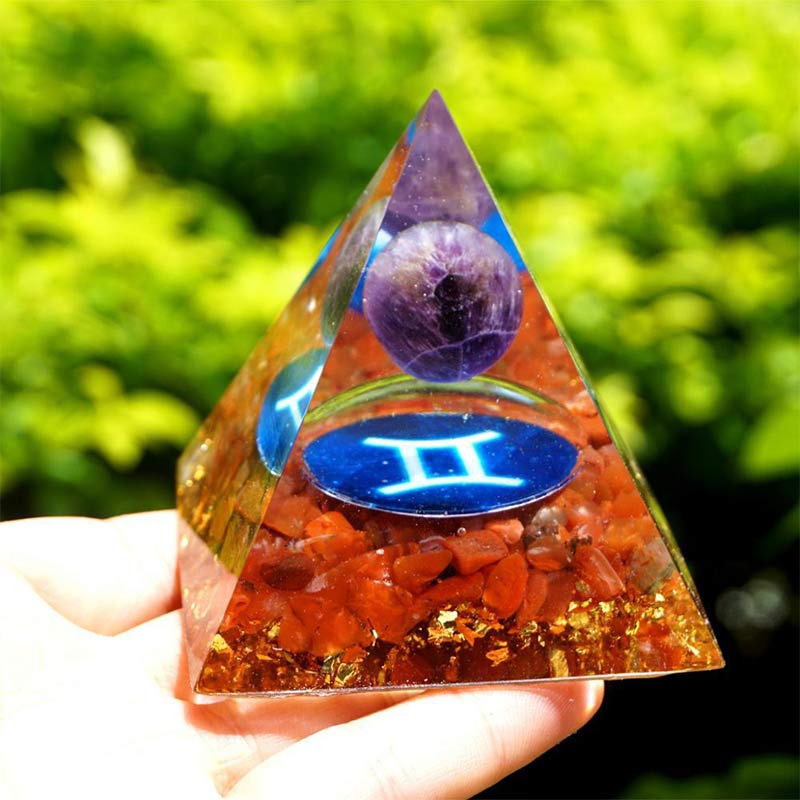 Olivenorma Ametista con Agata Rossa Gemelli Piramide Orgonica Zodiacale 