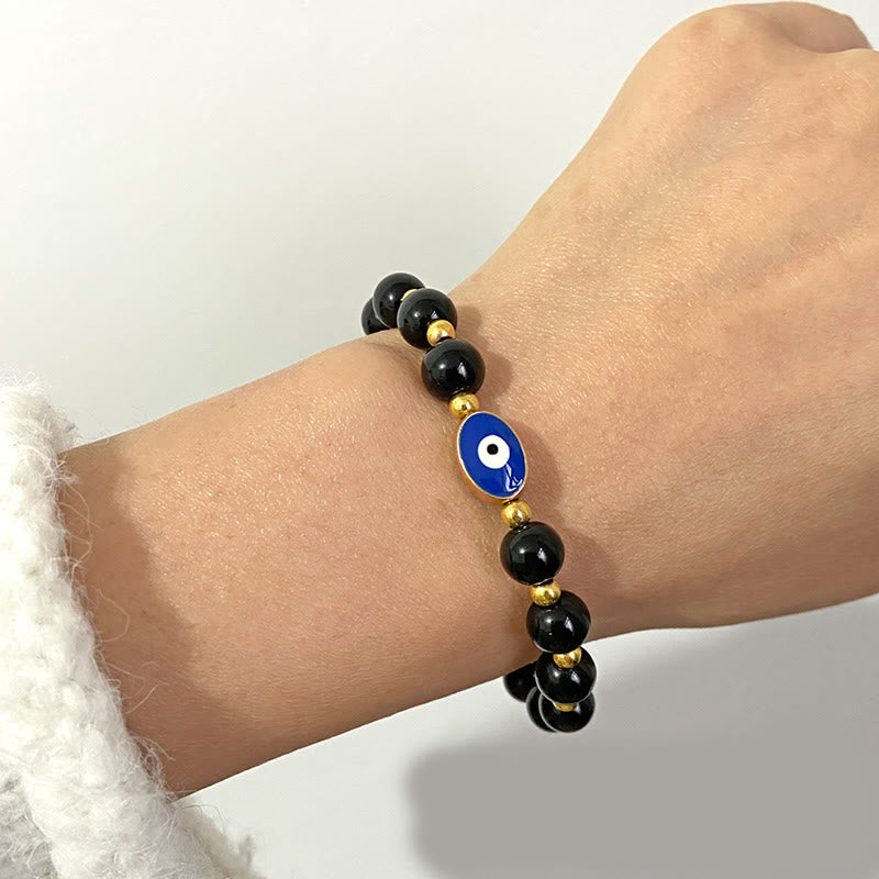 Olivenorma Braccialetto Occhio di Tigre Blu 8mm Malocchio