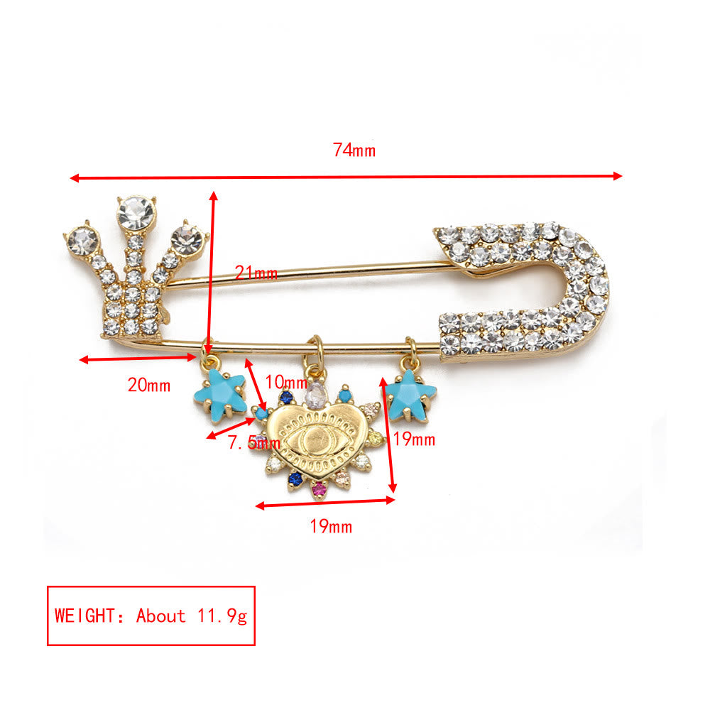Spilla a forma di cuore con occhio maligno in zircone bianco Olivenorma 