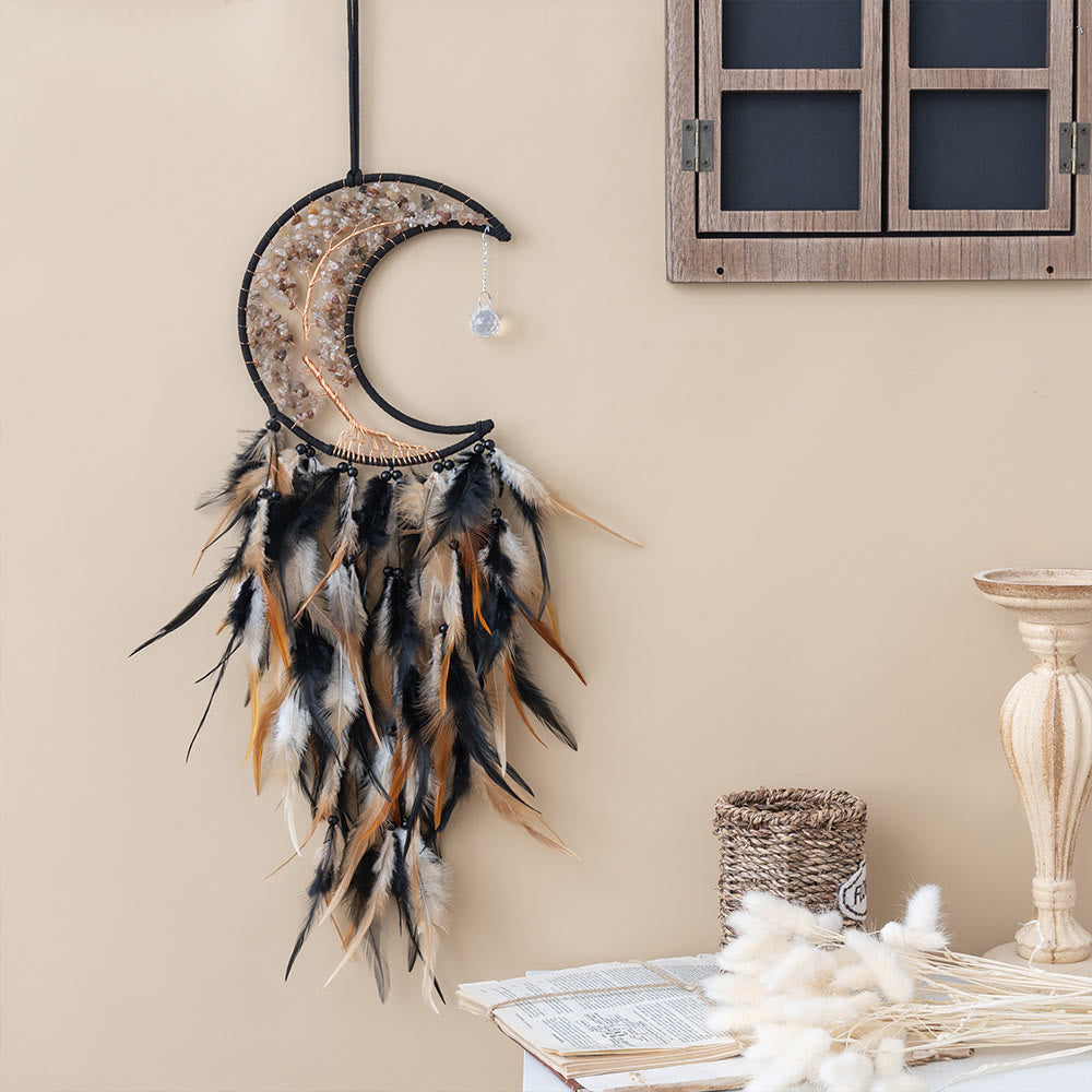 Olivenorma Ghiaia naturale intrecciata Albero della vita Luna Dream Catcher