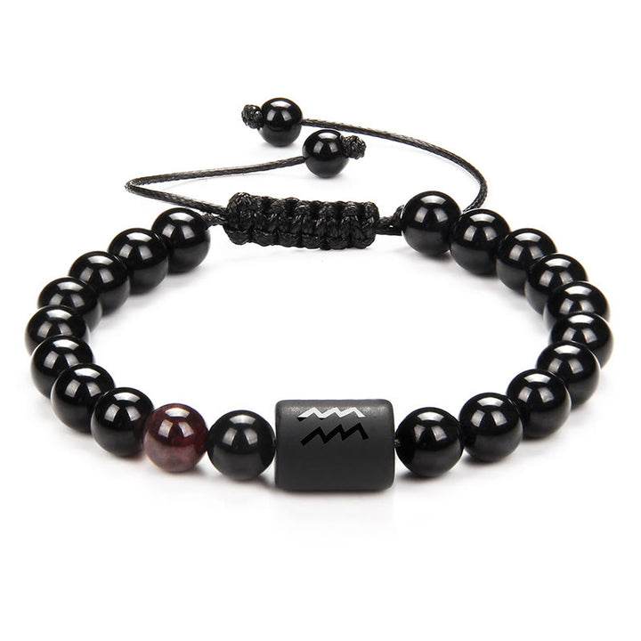 Olivenorma Bracciale intrecciato da uomo con zodiaco in onice nero naturale