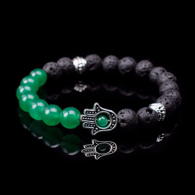 Olivenorma Bracciale con ciondolo Hamsa in perline di pietra naturale fatto a mano
