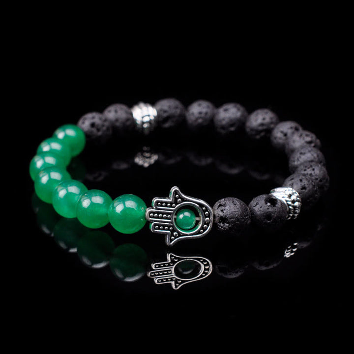 Olivenorma Bracciale con ciondolo Hamsa in perline di pietra naturale fatto a mano