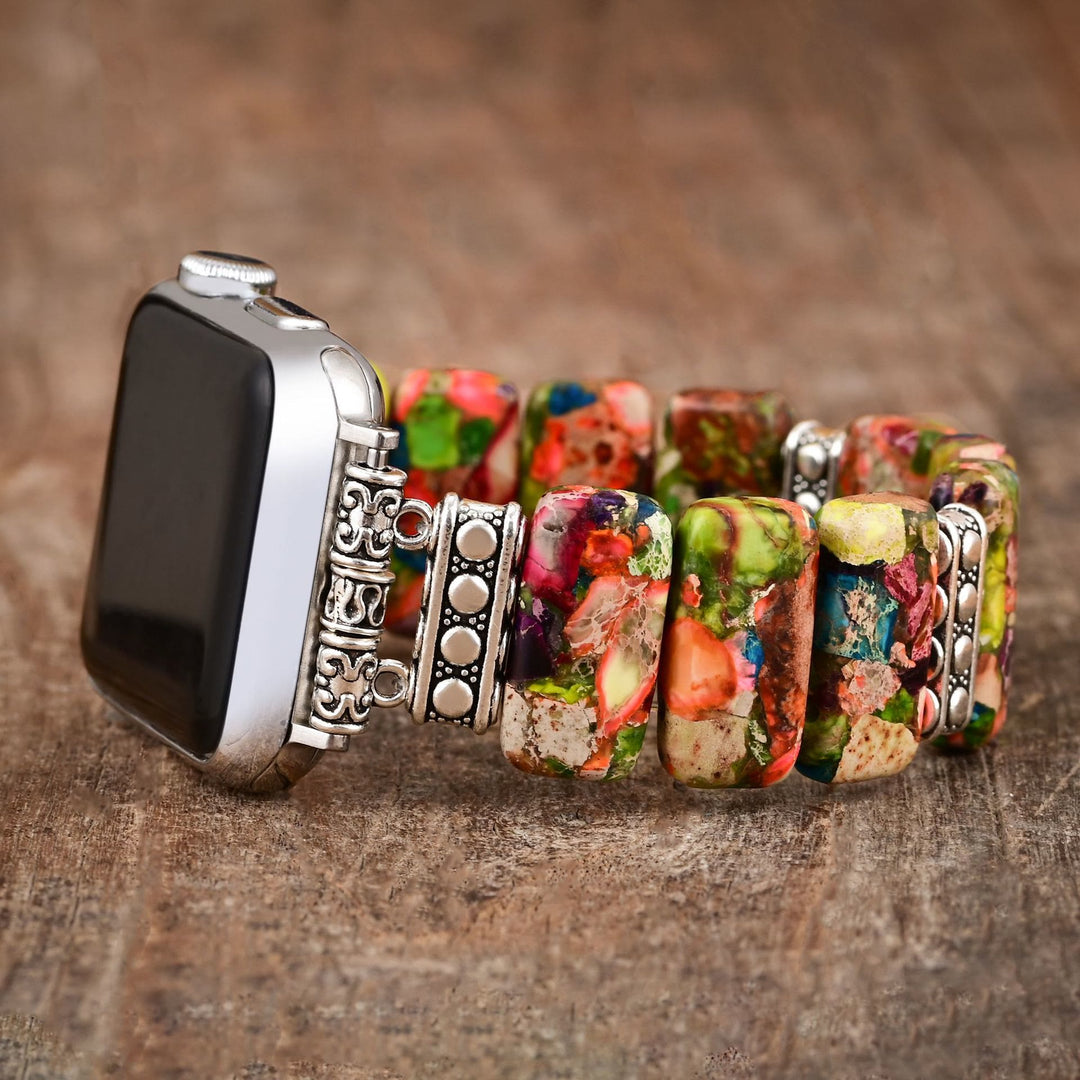 Cinturino elastico rettangolare Olivenorma per Apple Watch in perline color turchese ostrica