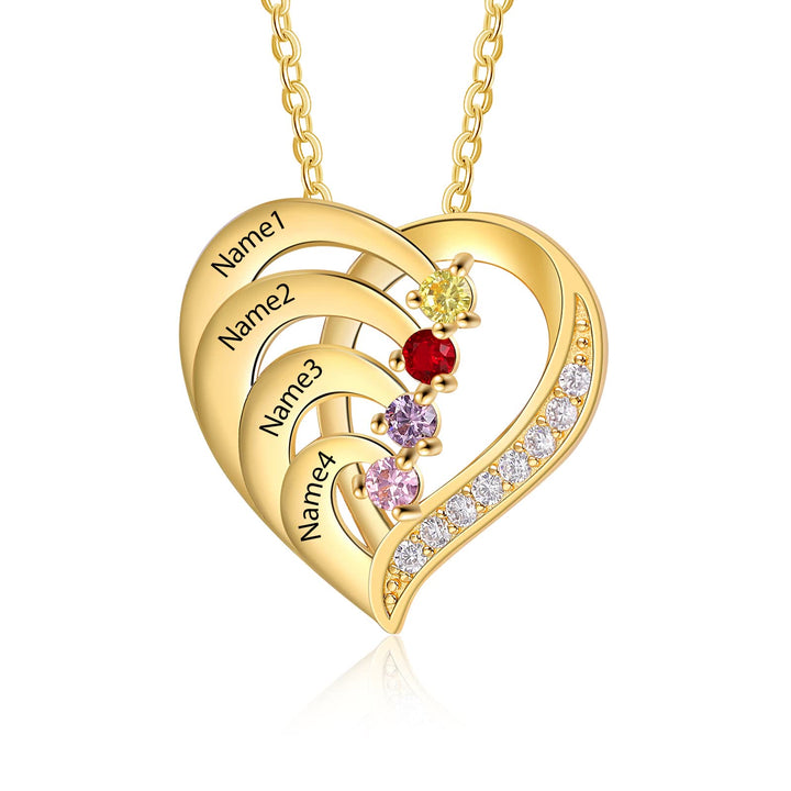 Collana personalizzata Olivenorma con cuore inciso e pietre portafortuna