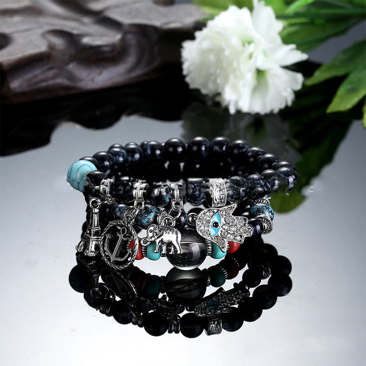 Olivenorma Elephant Tower Evil Eye Bracciale Hamsa Set