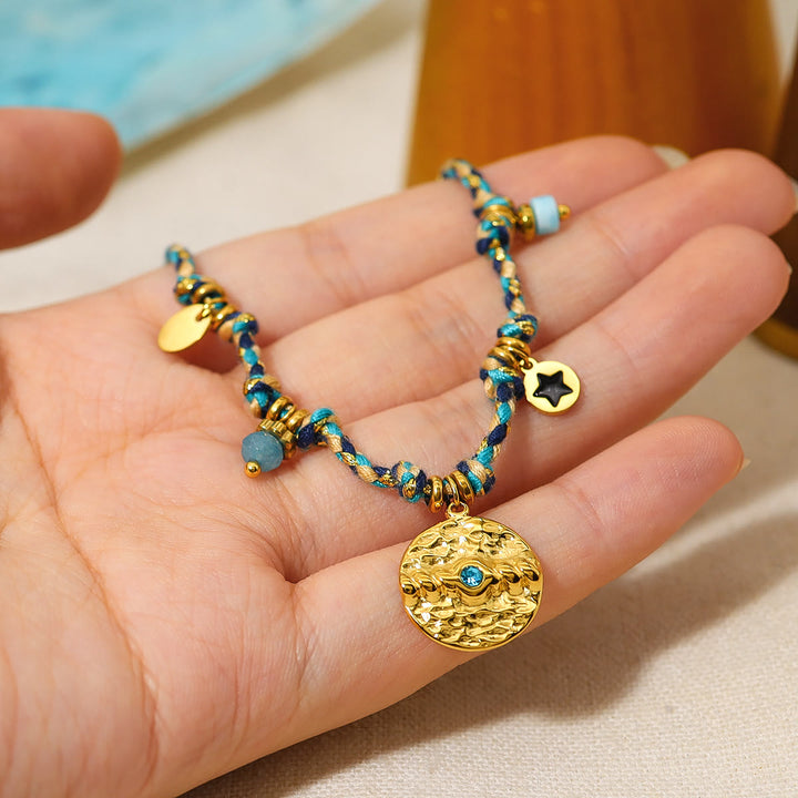 Olivenorma Bohemian Bracciale intrecciato vintage in acciaio inossidabile 18k