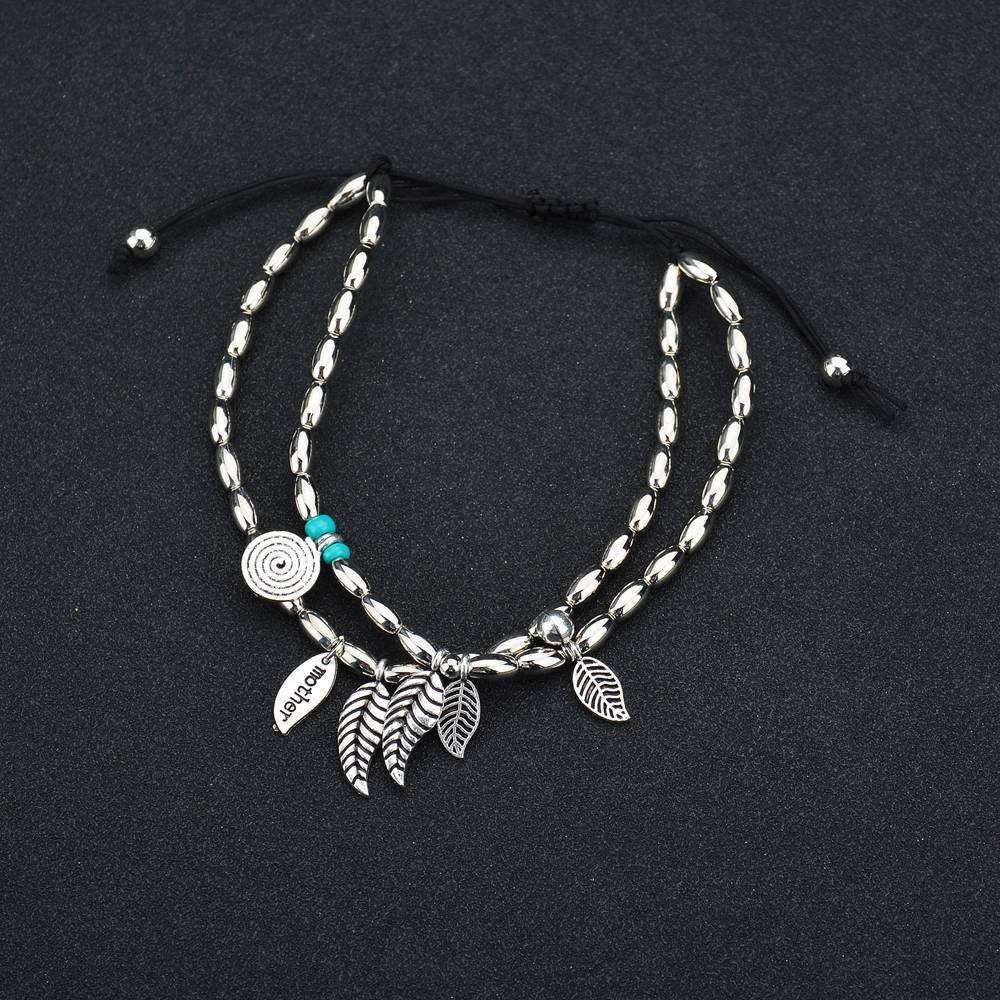 Olivenorma Bracciale Cavigliera Doppio Strato in Foglia d'Argento Turchese 
