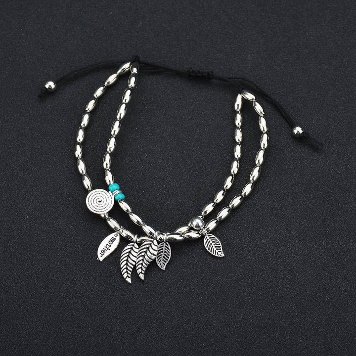 Olivenorma Bracciale Cavigliera Doppio Strato in Foglia d'Argento Turchese 