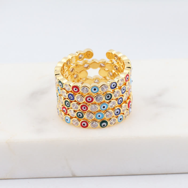 Olivenorma Anello regolabile con zircone bianco e colorato malocchio 