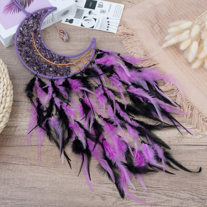 Olivenorma Ghiaia naturale intrecciata Albero della vita Luna Dream Catcher