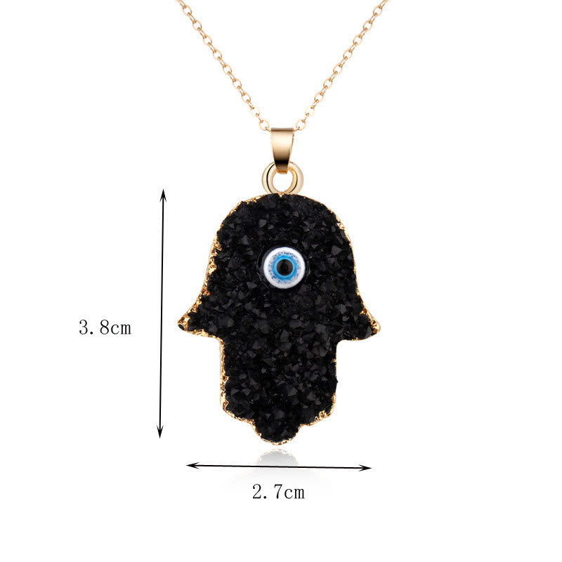 Collana di cristallo trasparente di ossidiana con occhio maligno di Hamsa Olivenorma