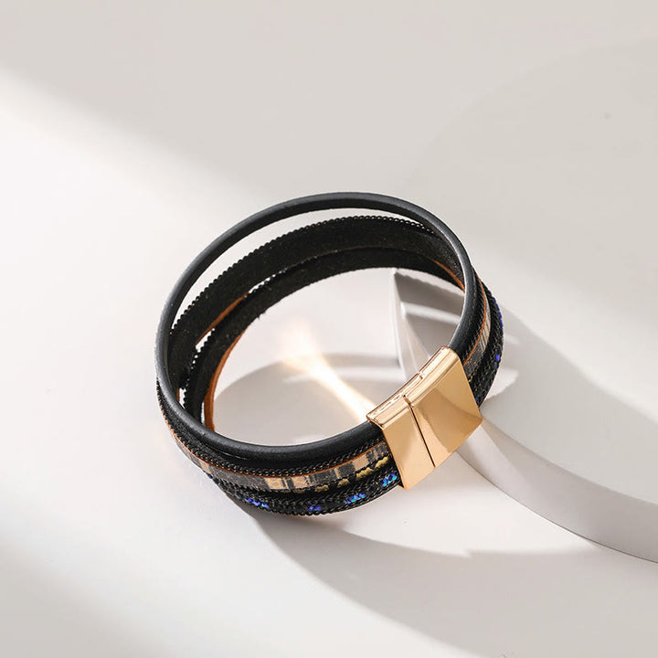 Bracciale Olivenorma Zircon Evil Eye in finta pelle leopardata
