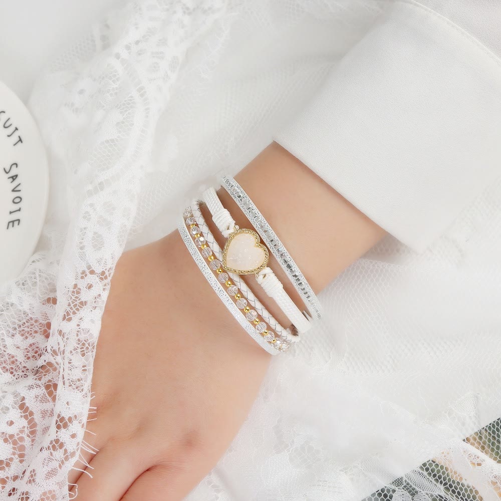 Bracciale in pelle intrecciata multistrato a forma di cuore Olivenorma