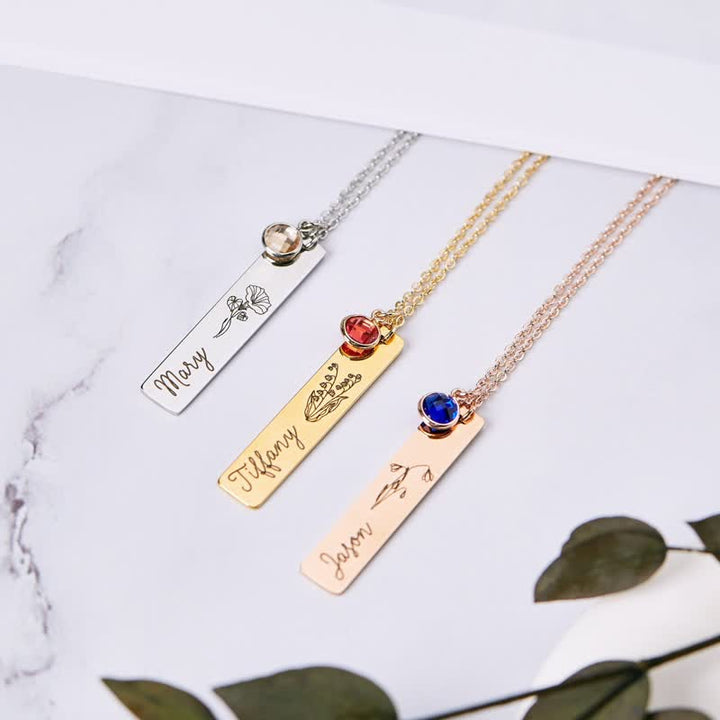 Olivenorma Collana personalizzata con fiore di nascita e pietra portafortuna con nome