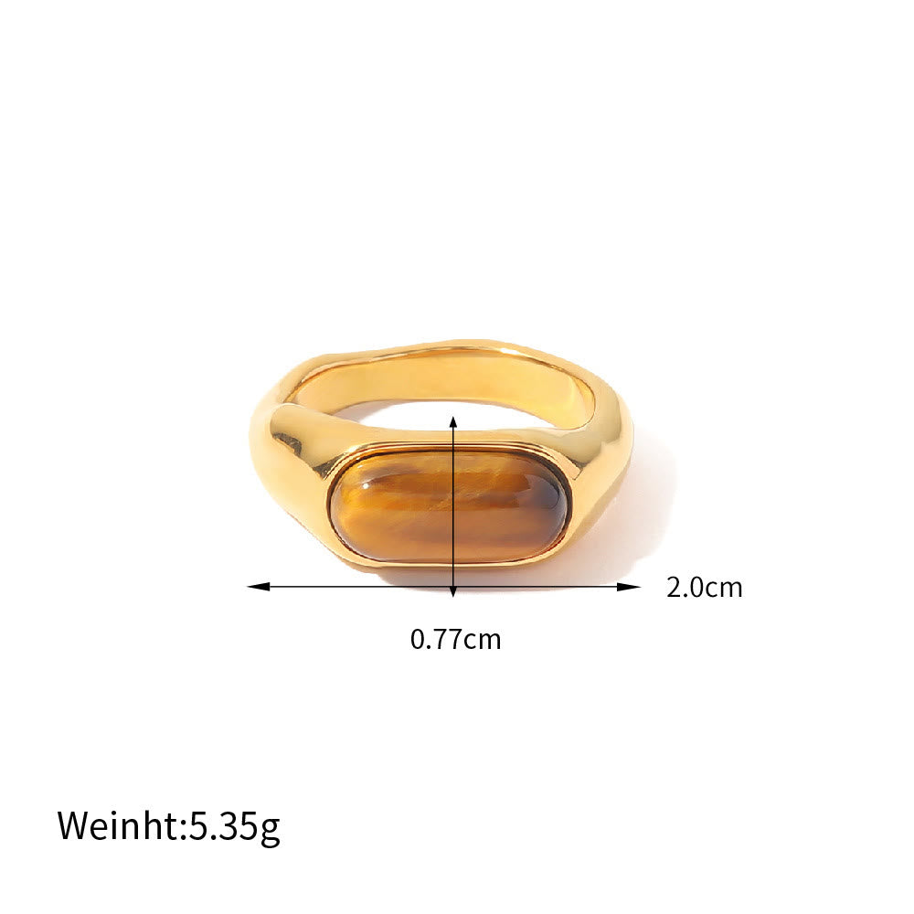 Anello color oro con pietra naturale ovale Olivenorma