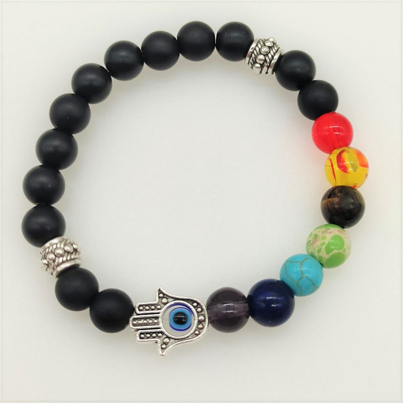 Olivenorma Braccialetto di perline Hamsa con occhio malvagio Chakra colorato