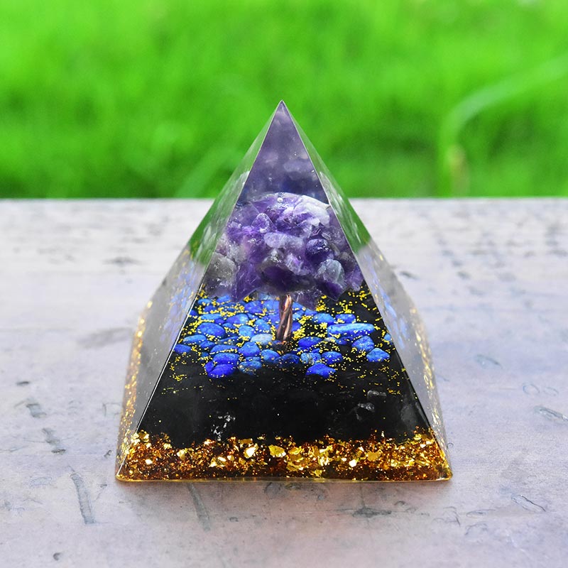Olivenorma Ametista Ossidiana Lapislazzuli Albero della vita Piramide di orgone 