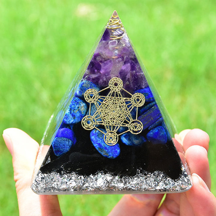 Olivenorma Ametista Lapislazzuli Tormalina nera Cubo di Metatron Simbolo Piramide di Orgone 