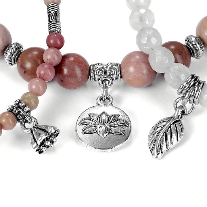 Olivenorma Rodocrosite Simbolo del Loto Bracciale 3 Pezzi