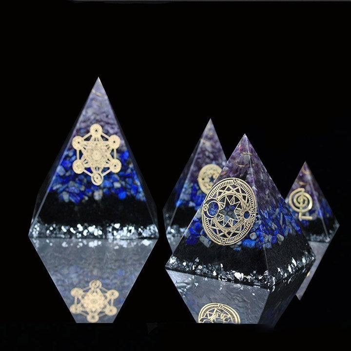 Olivenorma Ametista Lapislazzuli Tormalina nera Cubo di Metatron Simbolo Piramide di Orgone 