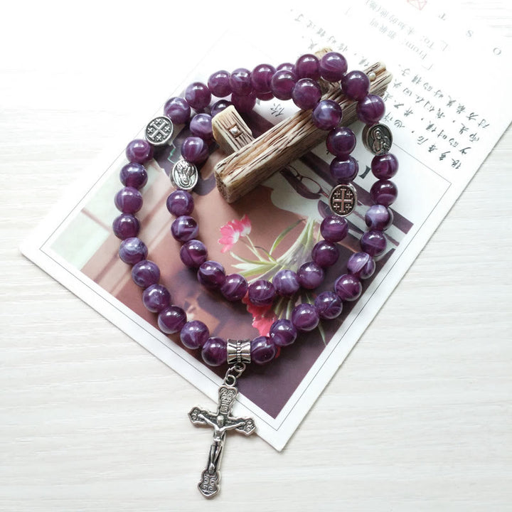 Bracciale Rosario con Ciondolo a Croce in Ametista Olivenorma 