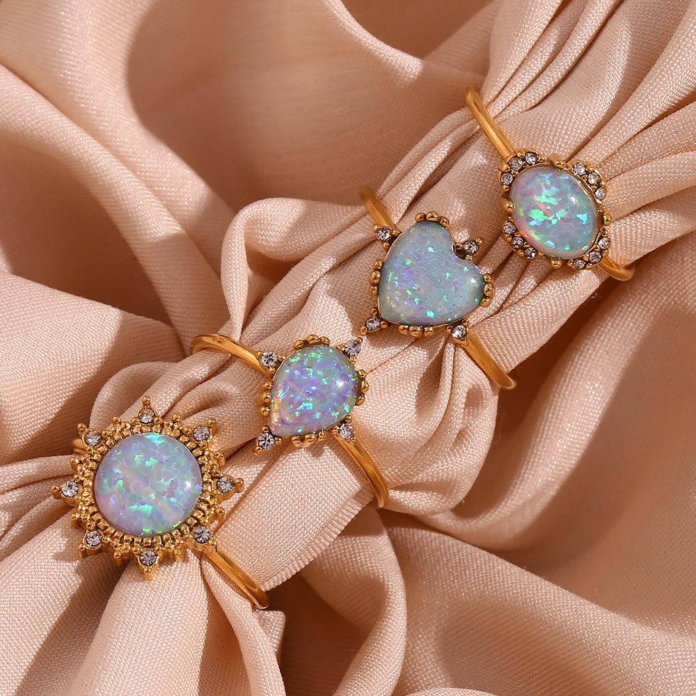 Anello regolabile Olivenorma Natural Opal Sun Heart 