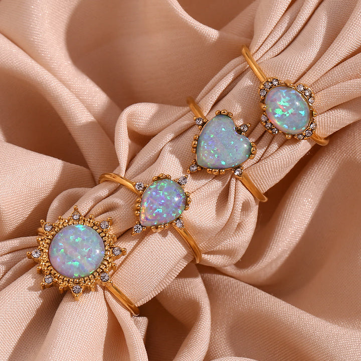Anello regolabile Olivenorma Natural Opal Sun Heart 