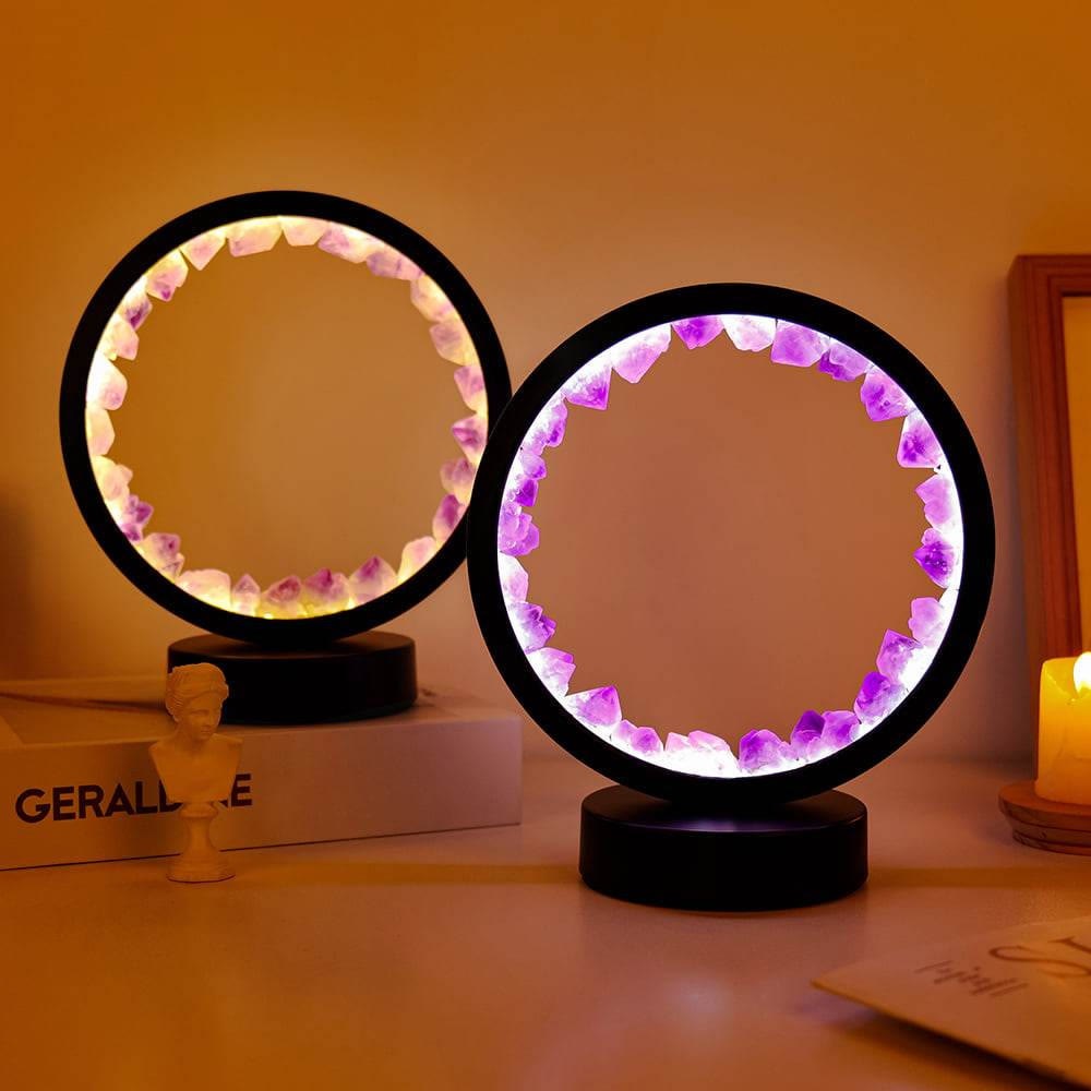 Lampada a LED ricaricabile Olivenorma Natural "Amethyst Crystal Cluster Zen Light" - Decorazione con cluster di cristalli di ametista - image 1