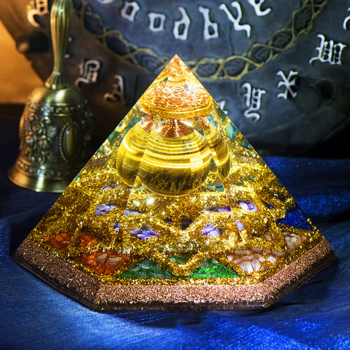 Olivenorma Holy Light-Esaedrico Tiger Eye Crystal Tower Orgone Pyramid