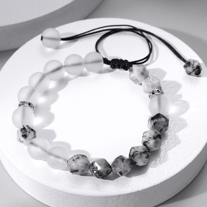 Olivenorma 10mm Bracciale con cinturino in perline di cristallo bianco spazzolato