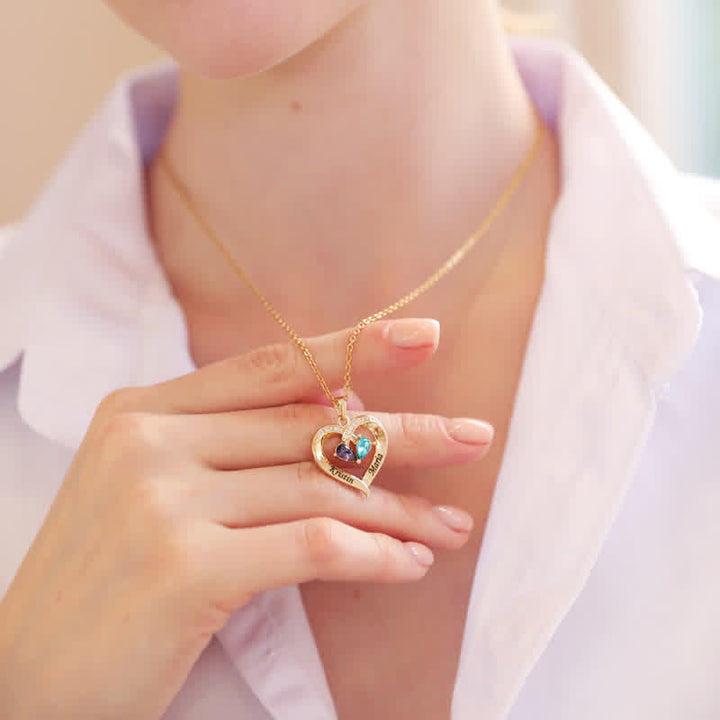 Collana personalizzata e incisa con pietre portafortuna a forma di cuore Olivenorma