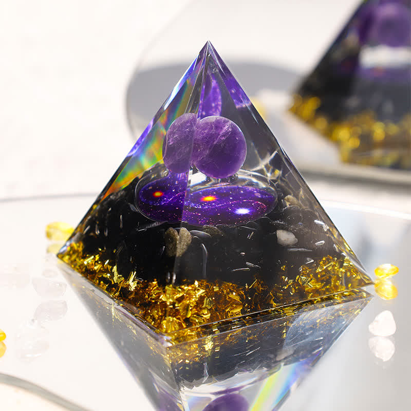 Piramide di orgone in ossidiana Yin e Yang Olivenorma 