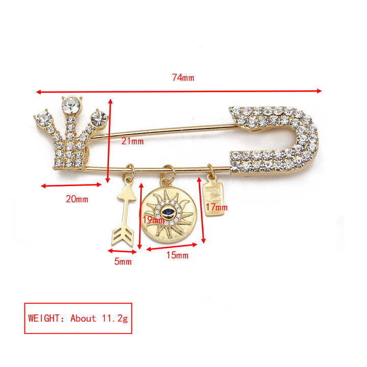 Spilla a forma di cuore con occhio maligno in zircone bianco Olivenorma 